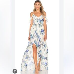 Amanda Uprichard Blue and Cream Floral Maxi Dress